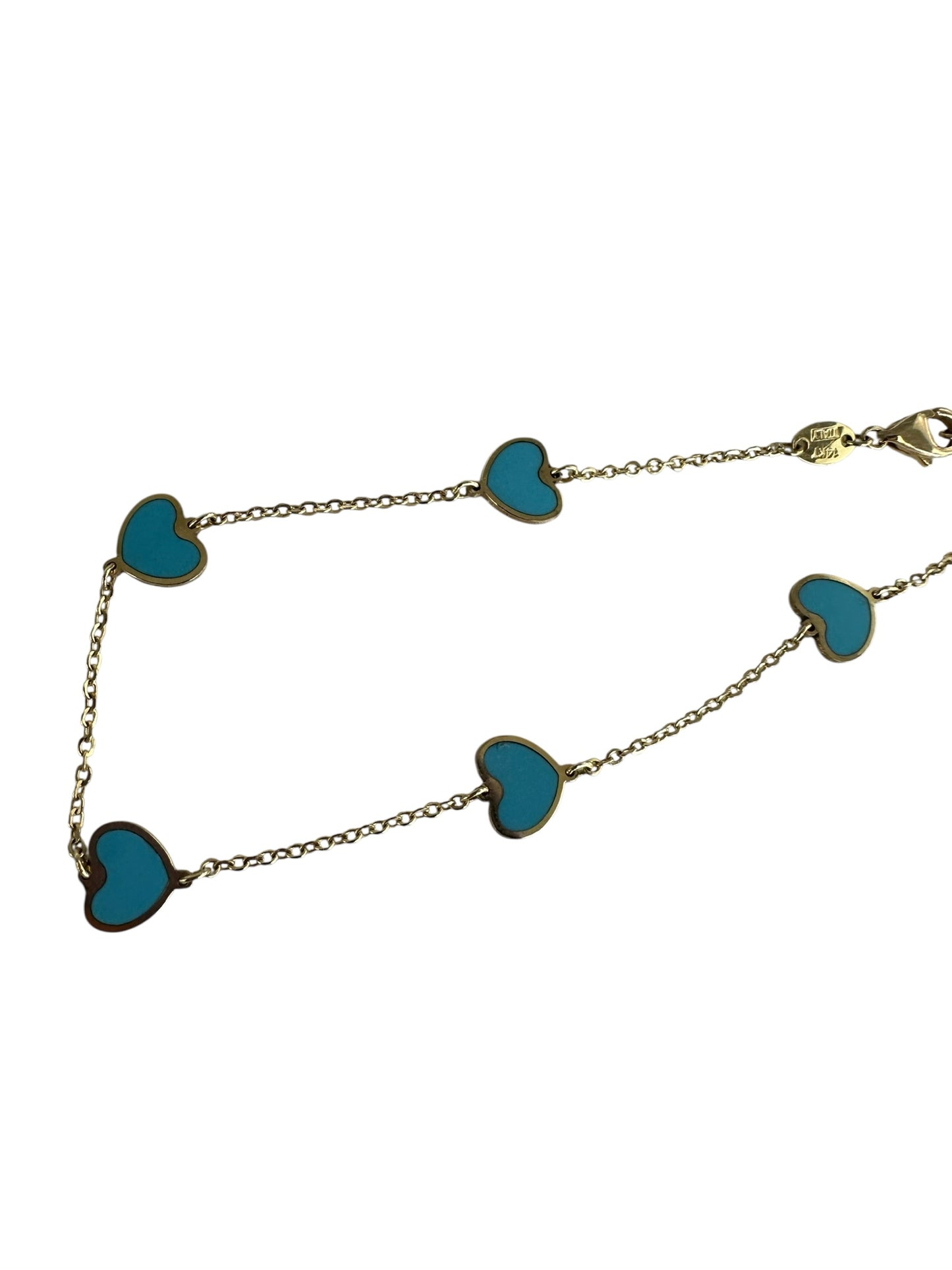 14K Gold Turquoise Heart Inlay Bracelet