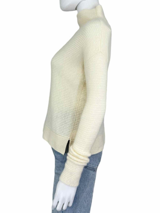 WHITE + WARREN 100% Cashmere Ivory Mock Neck Sweater Size S