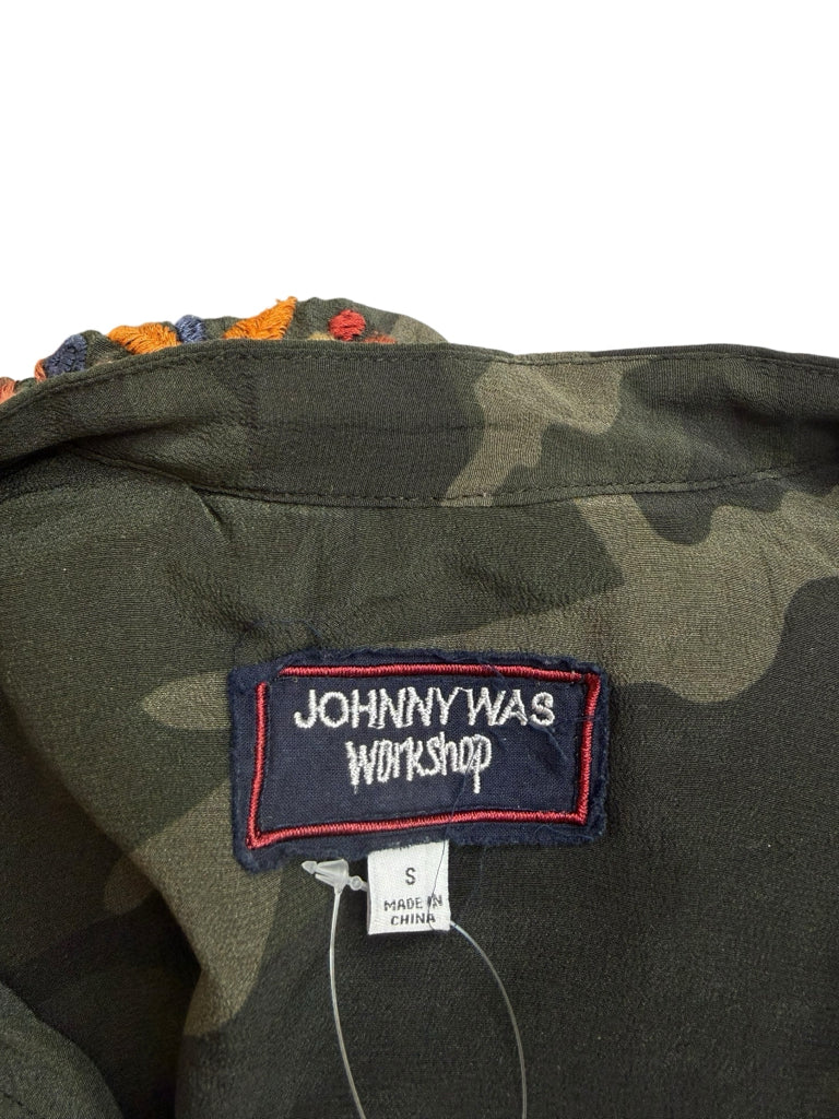 Johnny Was 100% Silk Green Camo Laila Paris Blouse Size S