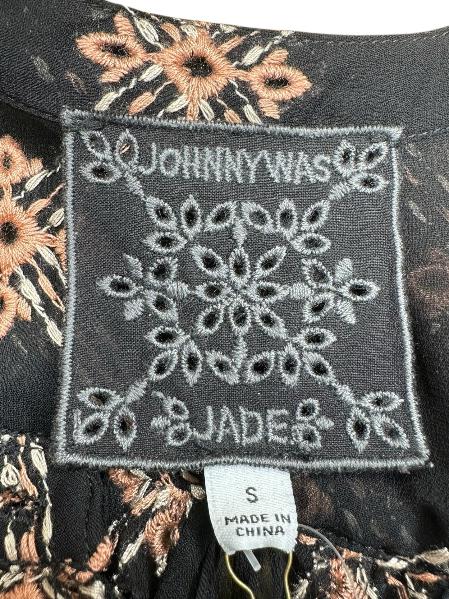 Johnny Was NWT Black Sheer Print Iman Blouse Size S