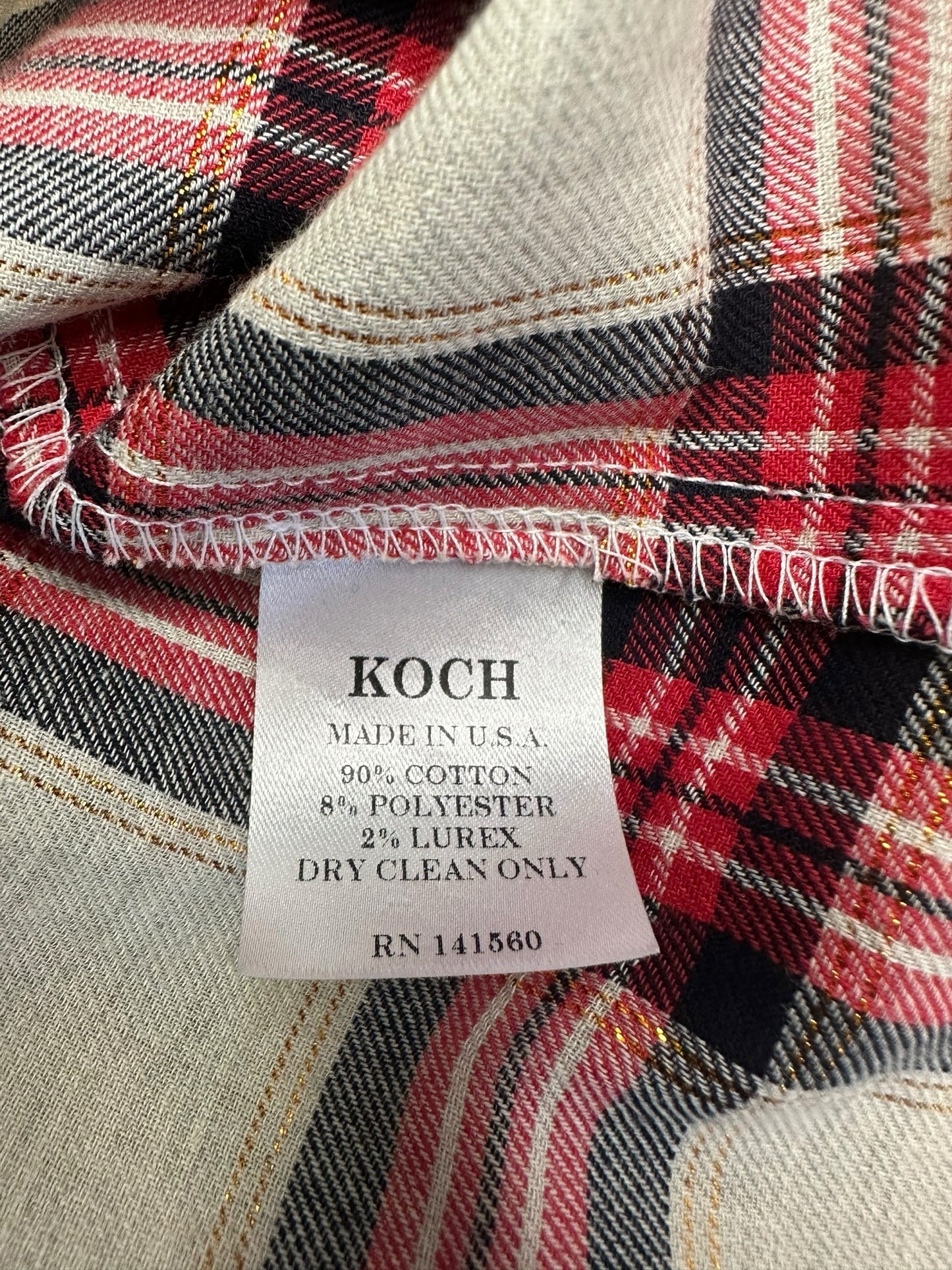 KOCH Red Plaid Ruffle Trim Size S  Button-Down Shirt