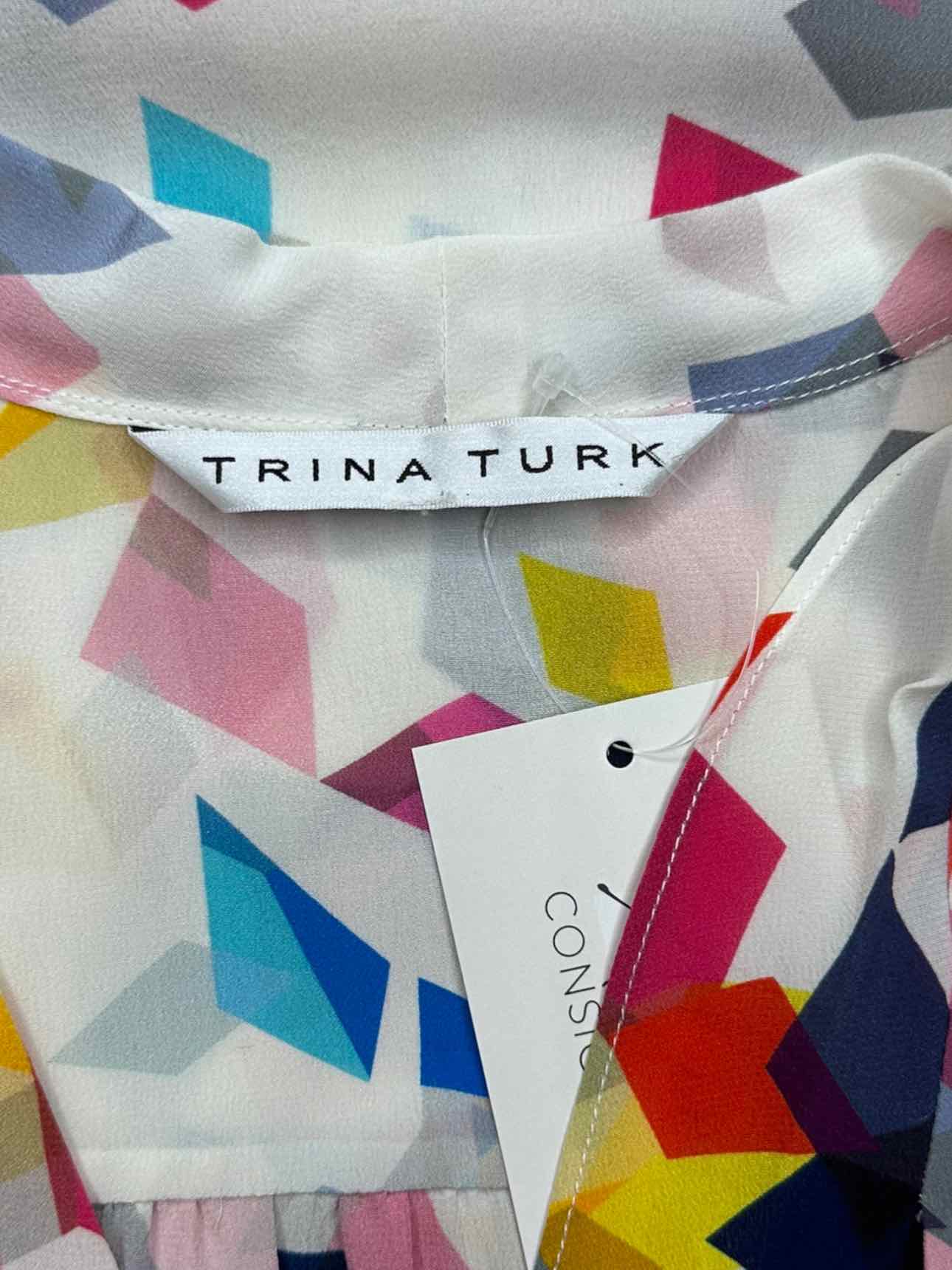 TRINA TURK 100% Silk Geo Print Blouse Size S