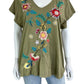 Johnny Was Green Embroidered Blouse Size L
