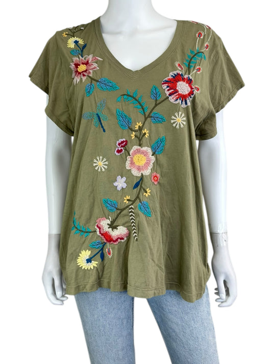Johnny Was Green Embroidered Blouse Size L