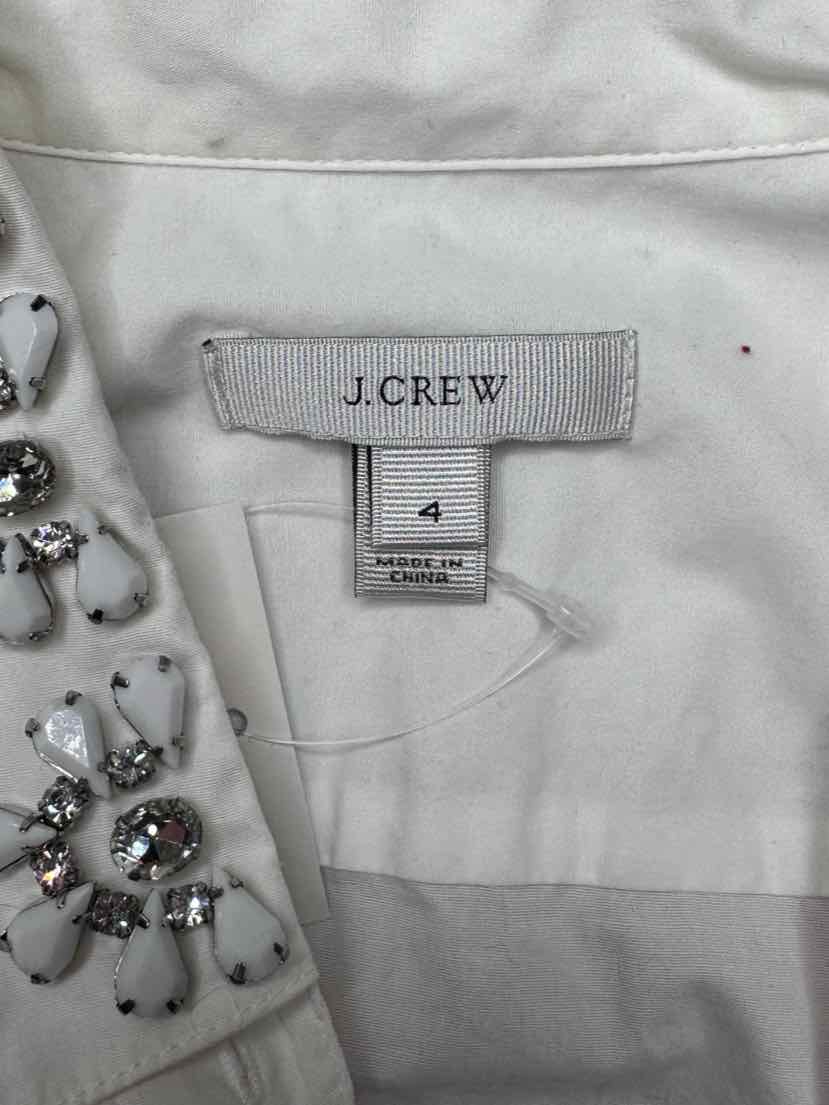 J. Crew White Rhinestone Collar Button-down Top Size 4