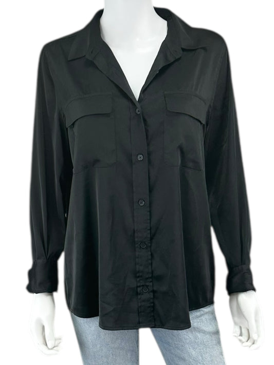 EQUIPMENT Black Satin Button-Down Shirt Size S
