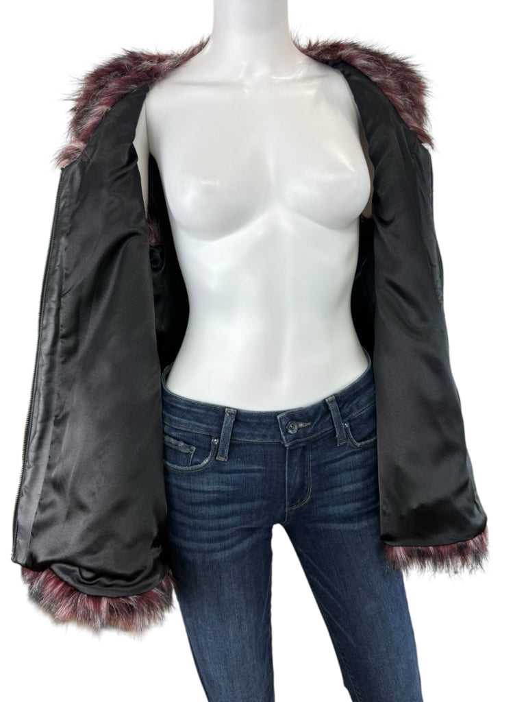 Via Spiga Burgundy Faux Fur Vest Size XL