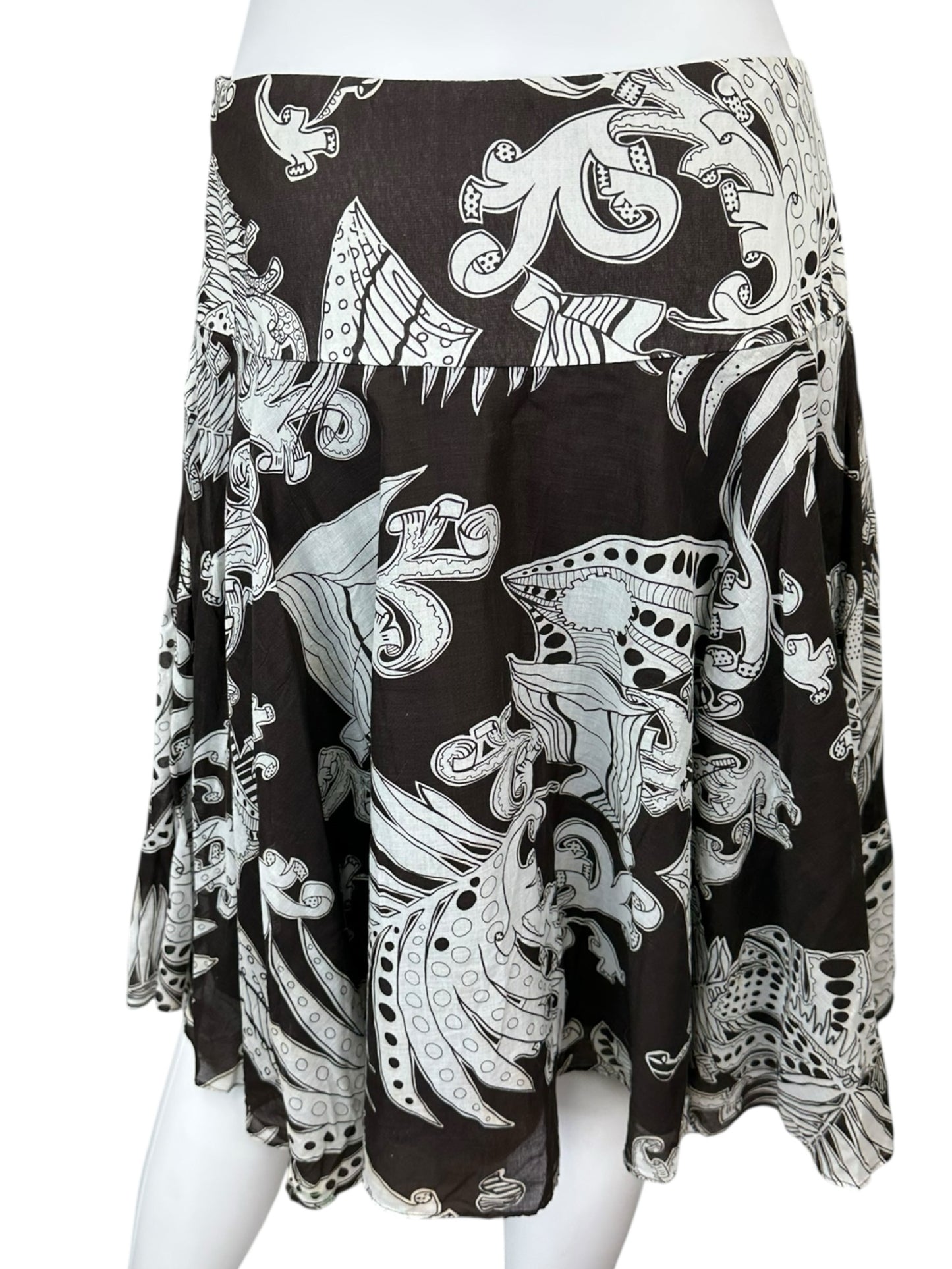 ETCETERA 100% Cotton Brown Leaf Print Skirt Size 4