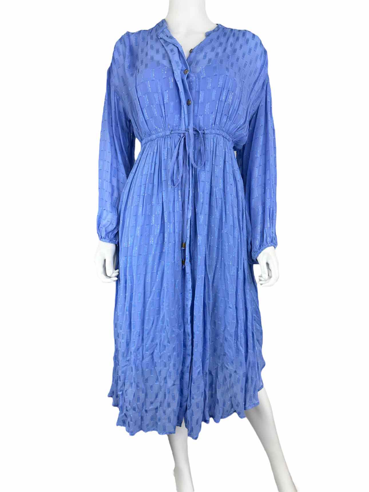 Anthropologie Blue Patterned Button Down Maxi Dress Size XS