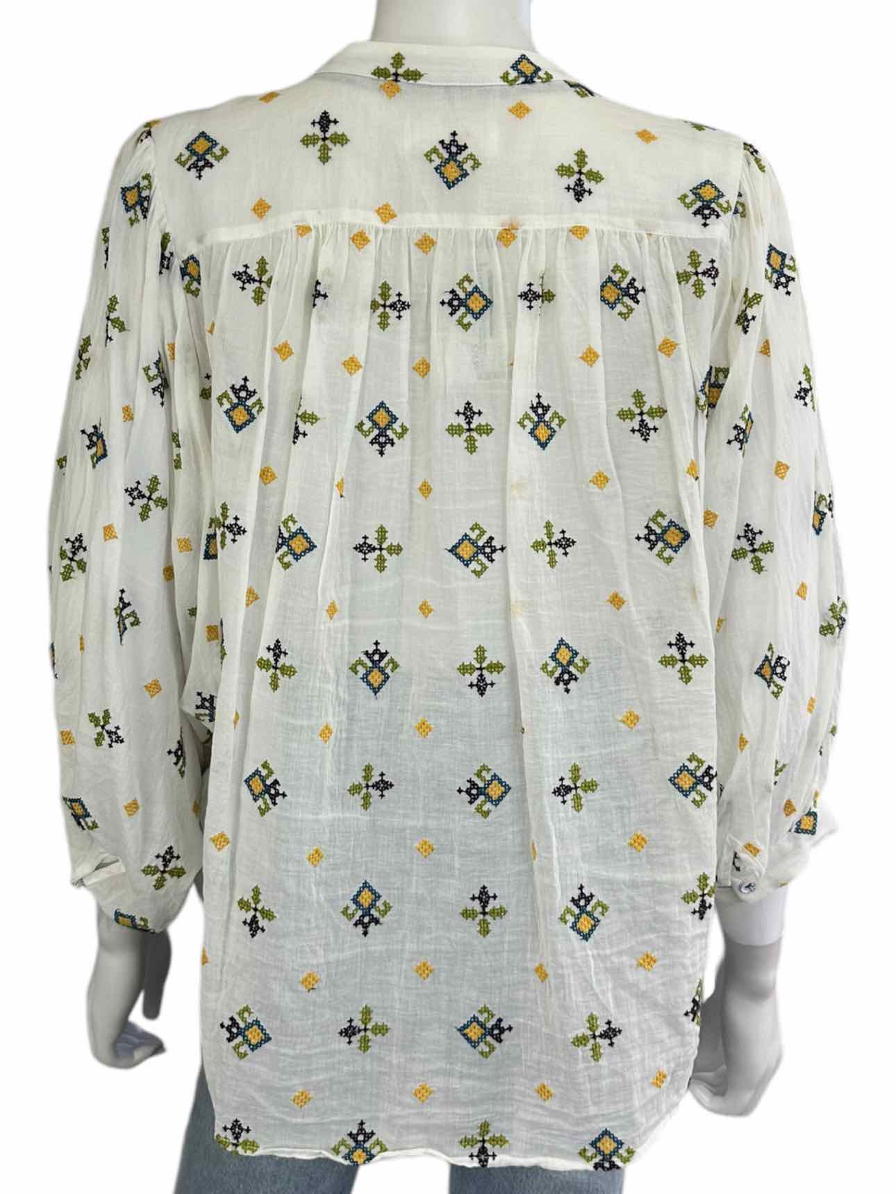 anthropologie White Embroidered Button-Down Size XS