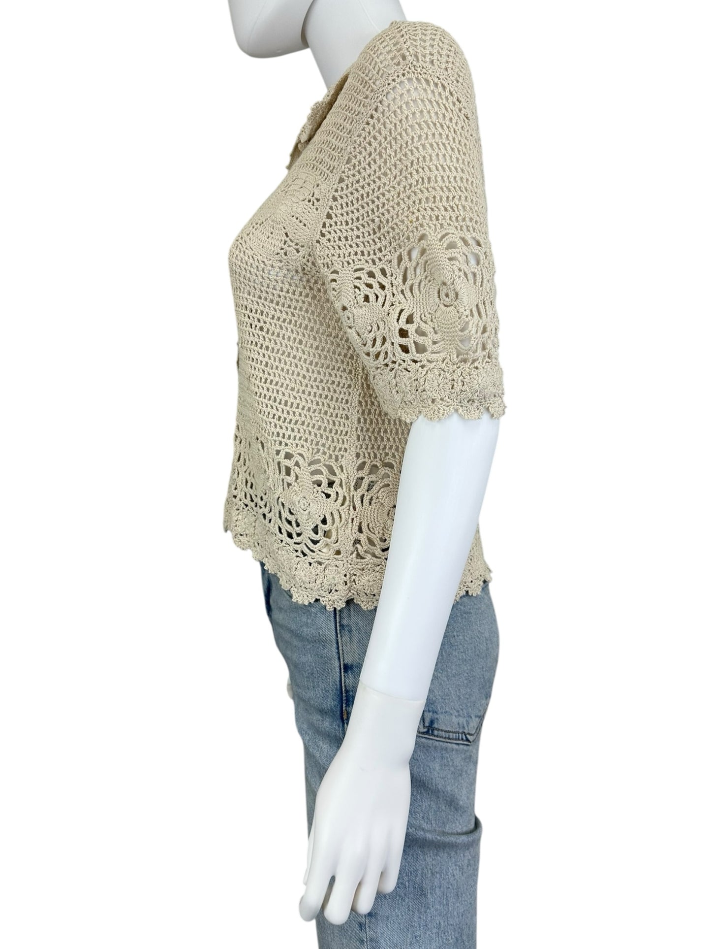 the great. Cream Crochet Knit Sweater Size O/S