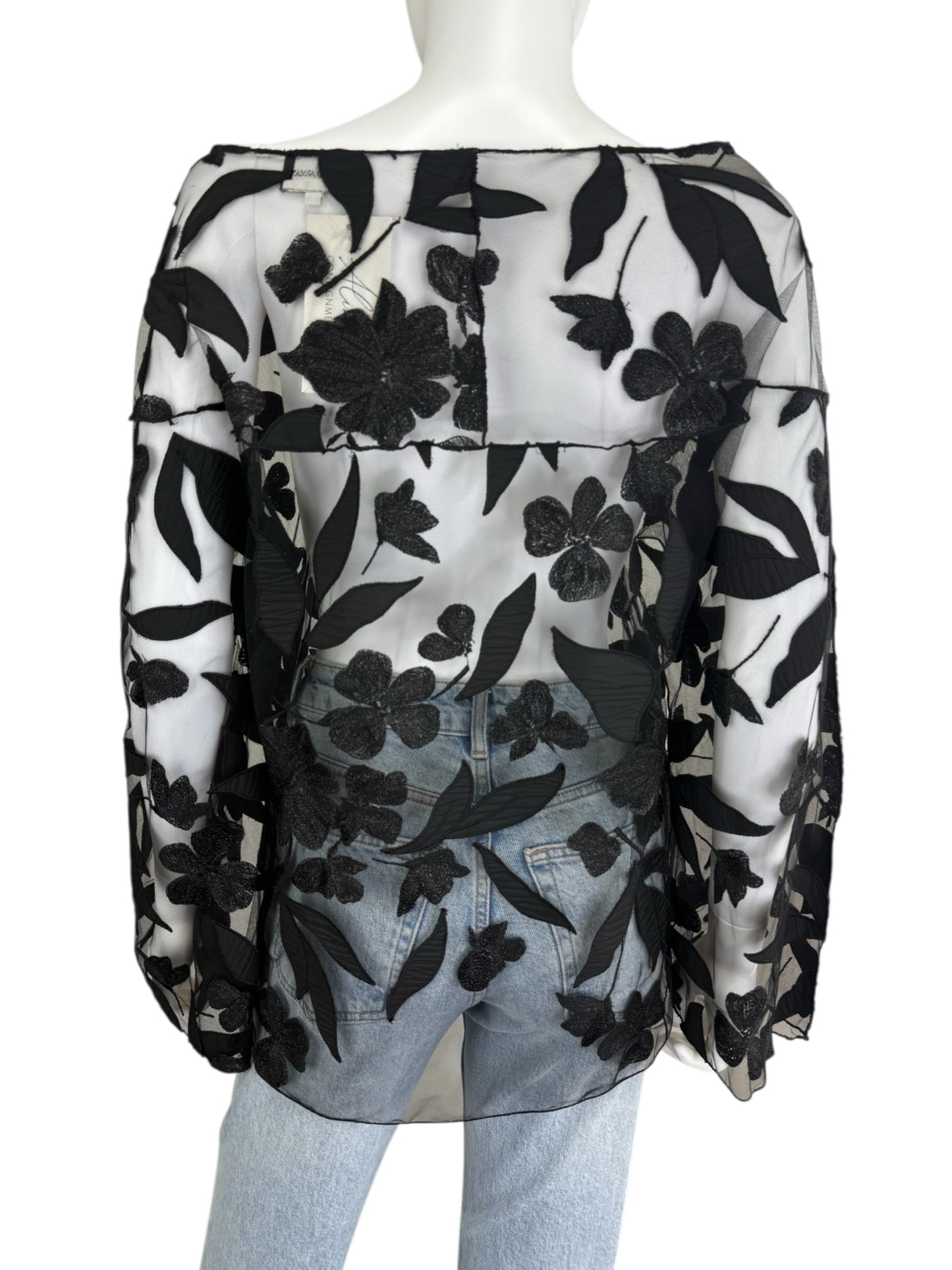 GIORGIO ARMANI Black Sheer Floral Blouse Size 40