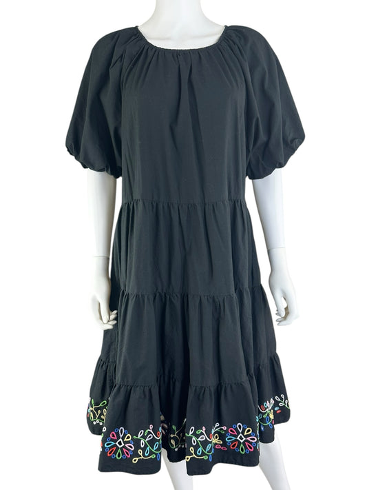 Johnny Was Black Embroidered Midi Dress Size L