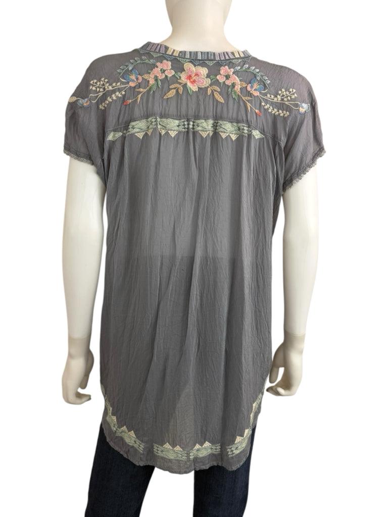 Johnny Was Gray Floral Embroidered Dreaming Blouse Size M