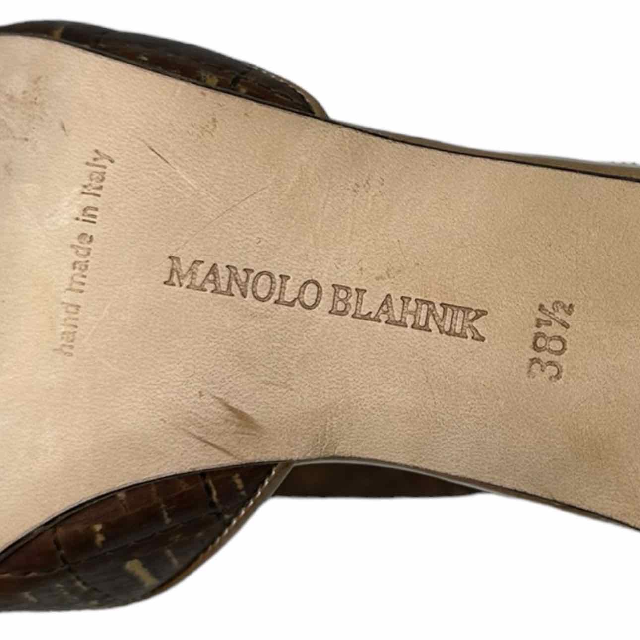 Manolo Blahnik Brown Metallic Cork Slingback Pump Size 38.5