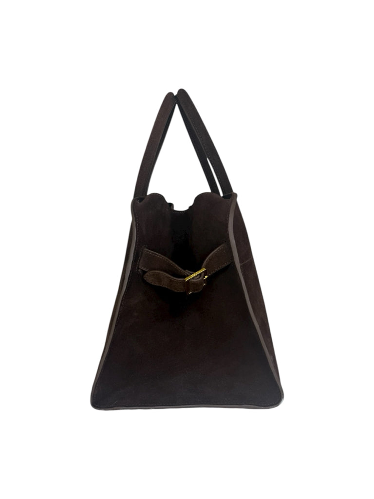 The Row Brown Suede Margaux 15 Buckle Tote Designer Handbag
