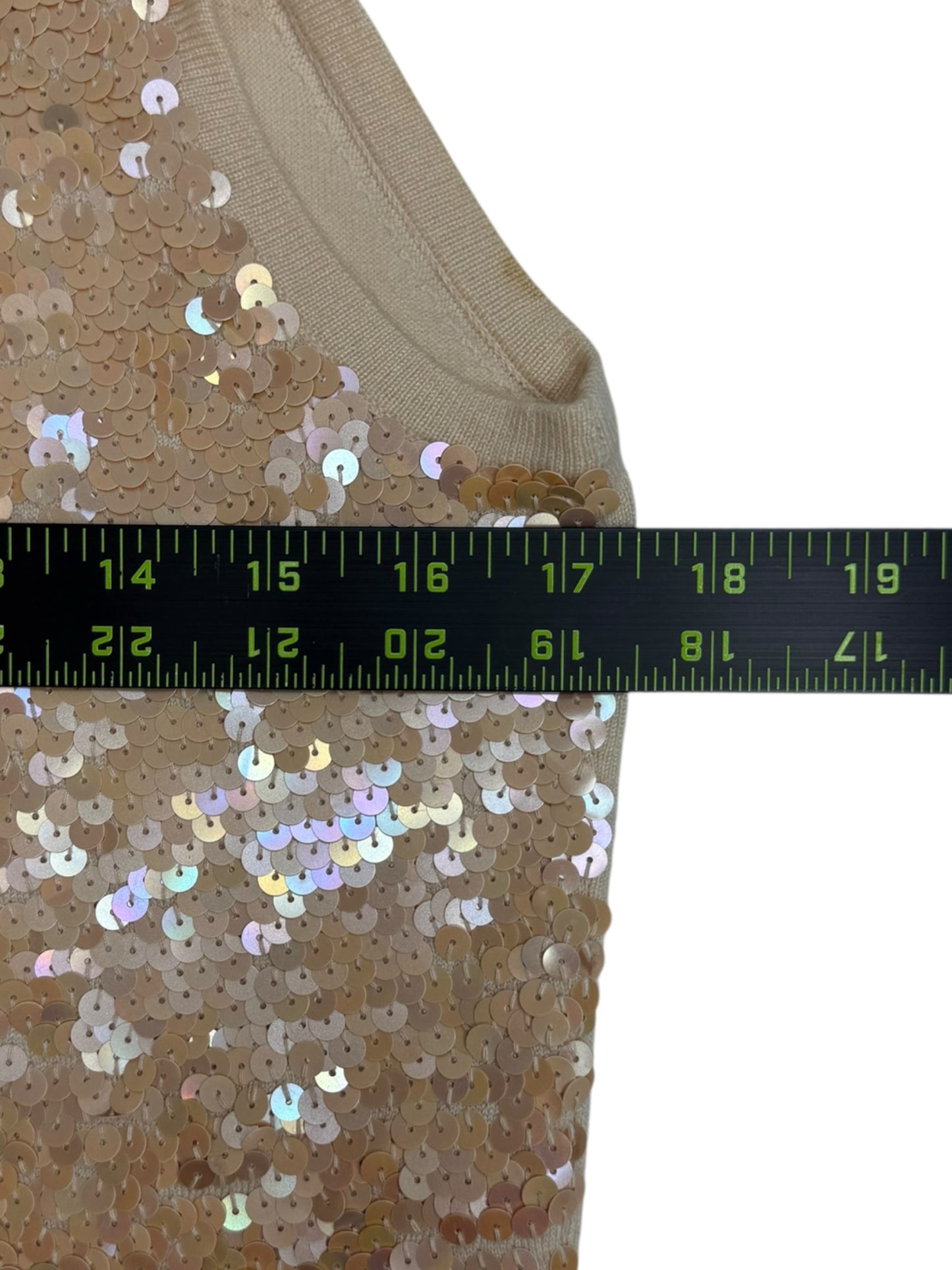 WHITE + WARREN Cream Sequined Silk Tank Size M