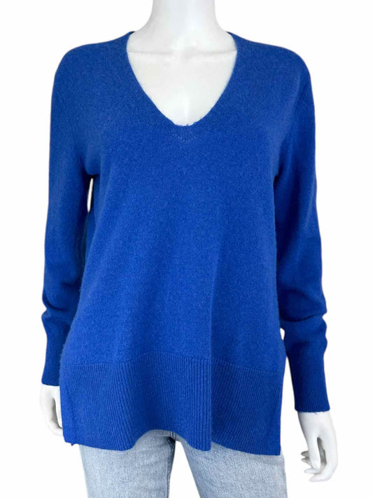 WHITE + WARREN Blue 100% Cashmere V-neck Sweater Size S