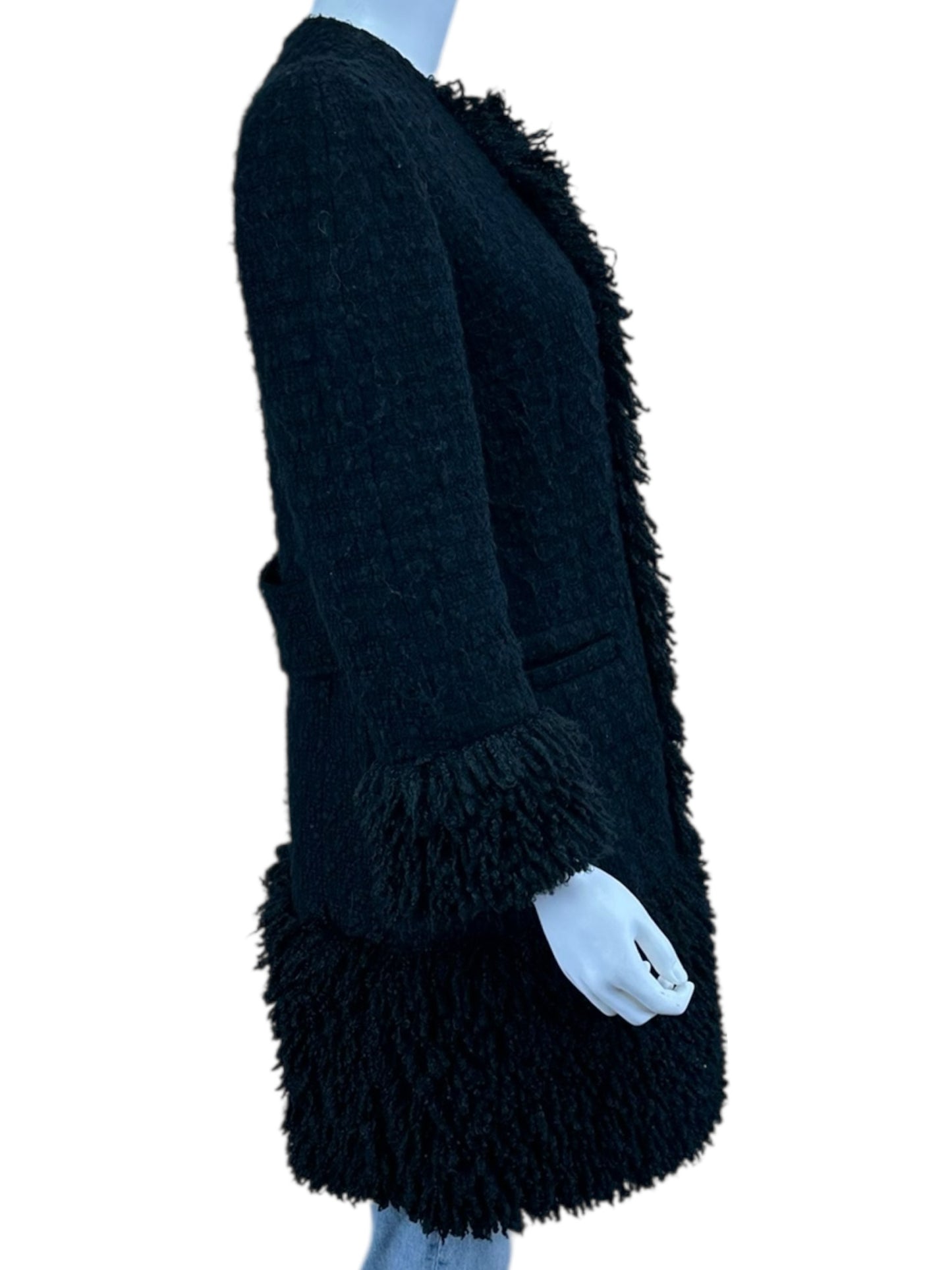 DOLCE & GABBANA Black Tweed Wool Coat Size 44