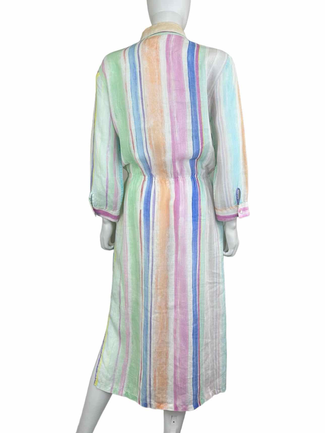 120% Lino Pastel Striped Shirt Dress Size 44