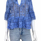 BCBGMAXAZRIA Blue Lace Peplum Blouse Size XXS