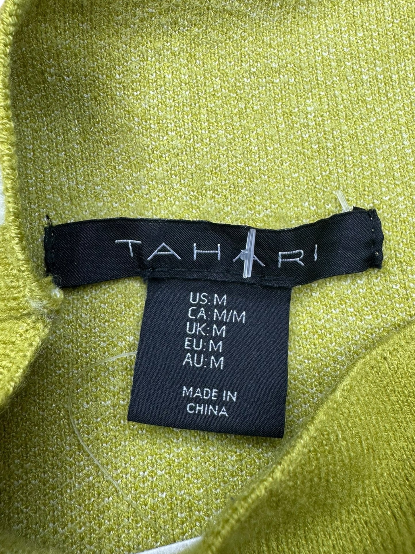 TAHARI Chartreuse Check Mock Neck Sweater Size M