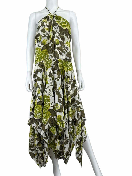 St. John COUTURE Green Leaf Print Halter Sundress Size M