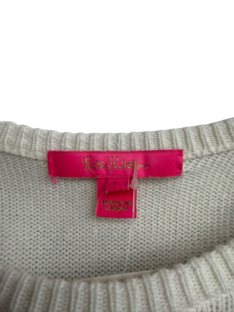 Lilly Pulitzer White 100% Cotton Open Stitch Sweater Size L