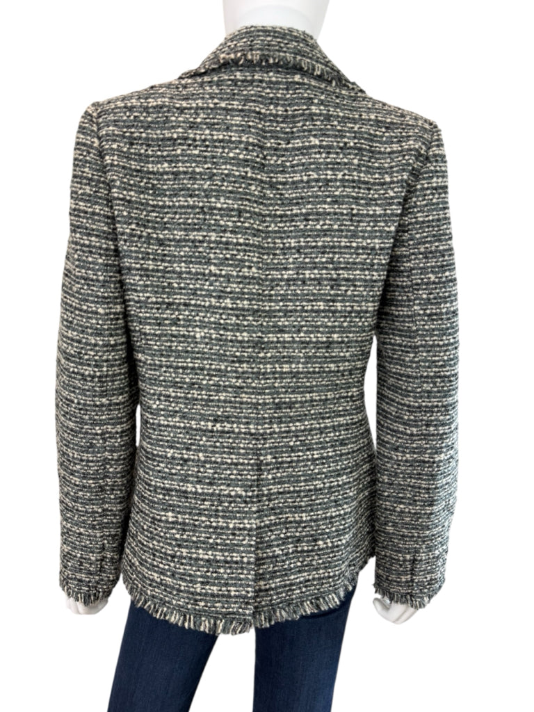 DKNY Blue Fringe Trim Tweed Blazer Size 10