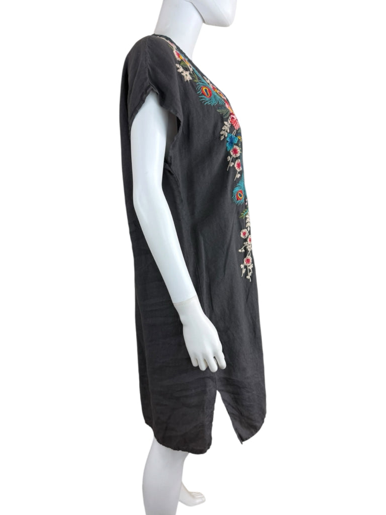 Johnny Was Charcoal 100% Linen Embroidered Dress Size M