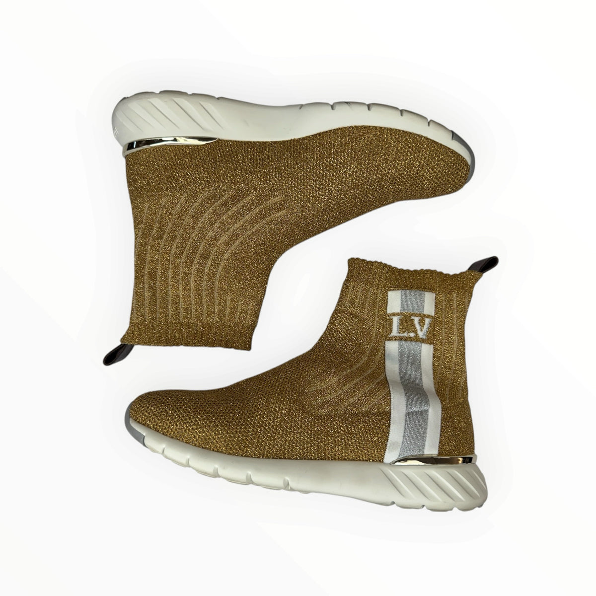 Louis Vuitton Gold Metallic Aftergame Sock Sneakers Size 37