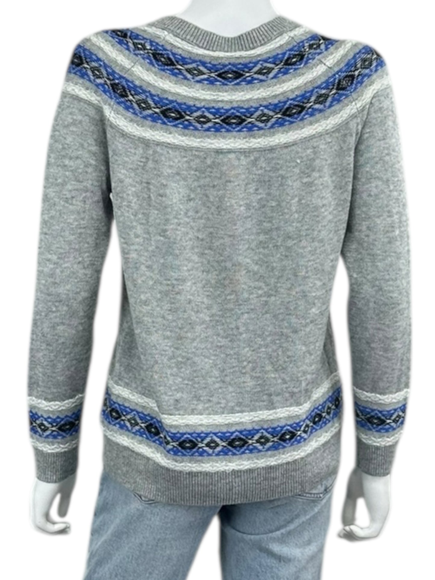 Talbots NWT Gray Fair Isle Lambswool Sweater Cardigan Size MP