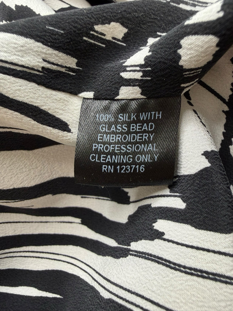KAUFMAN FRANCO 100% Silk Black Abstract Print Shift Dress Size 2