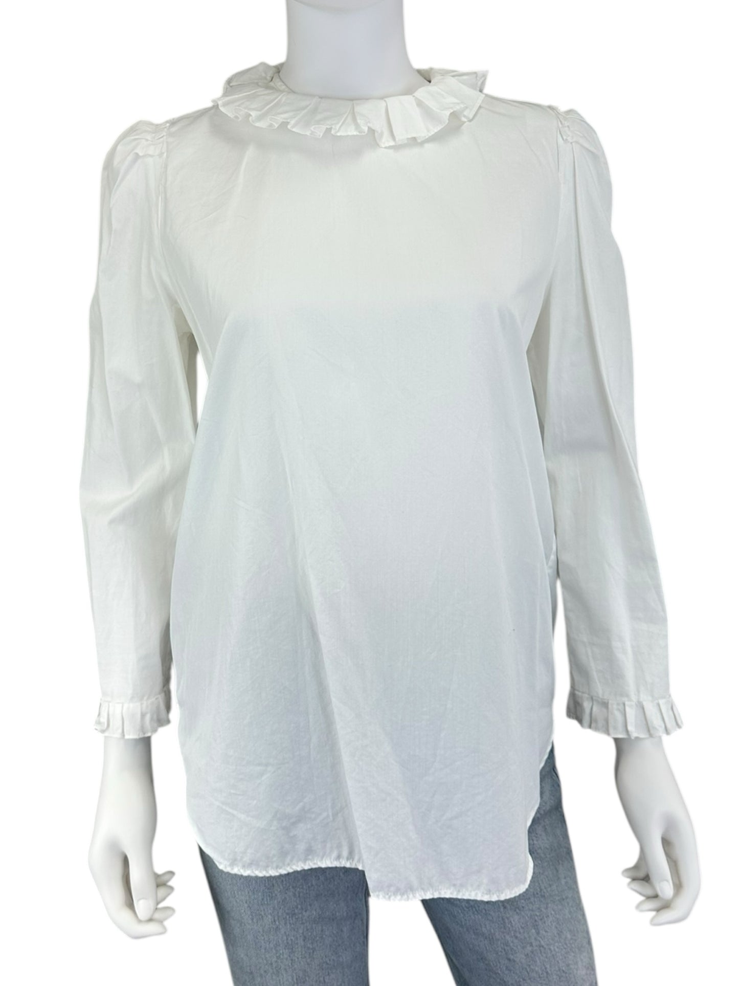 Sandro White Ruffle Neck Blouse Size 3