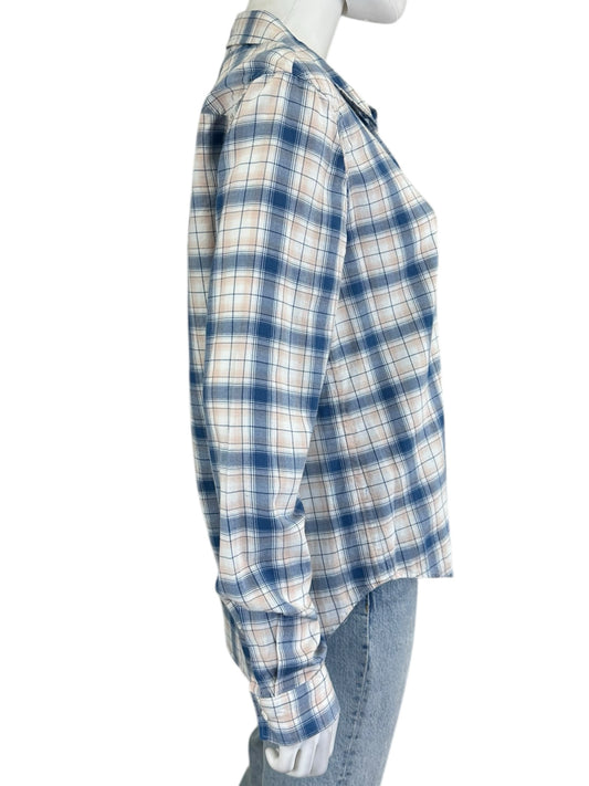 PAIGE 100% Cotton Blue Plaid Button-Down Size M