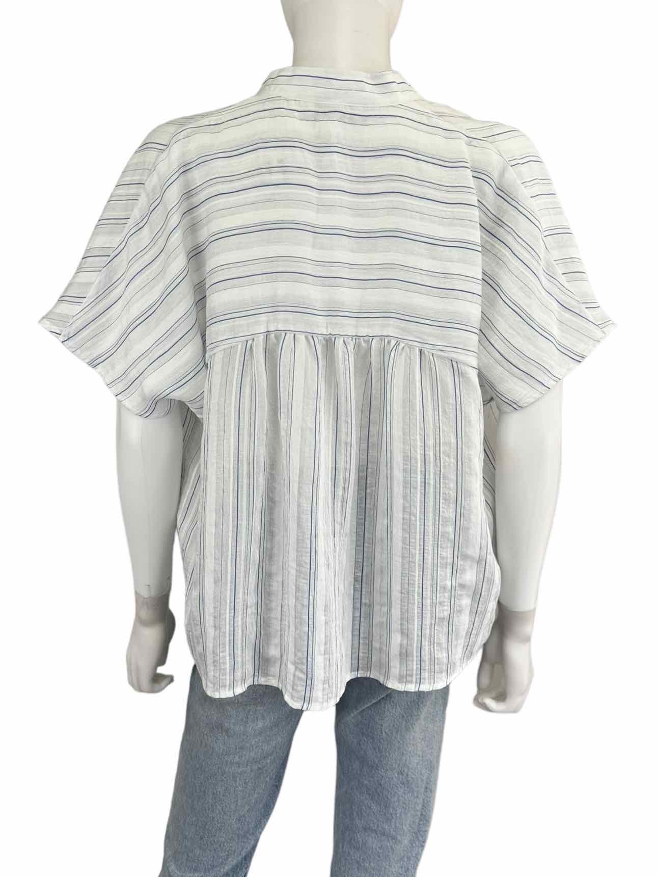 vince. White Striped Button-Down Blouse Size S