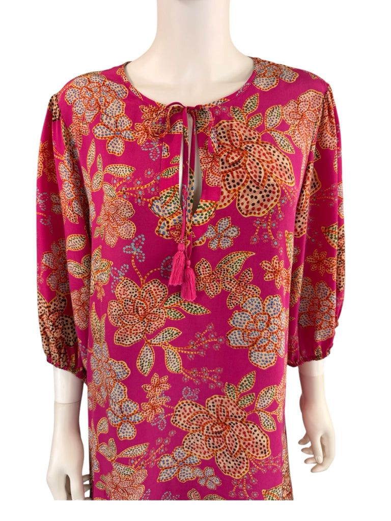 Johnny Was Fuchsia Vesna Silk Floral Dress Size L