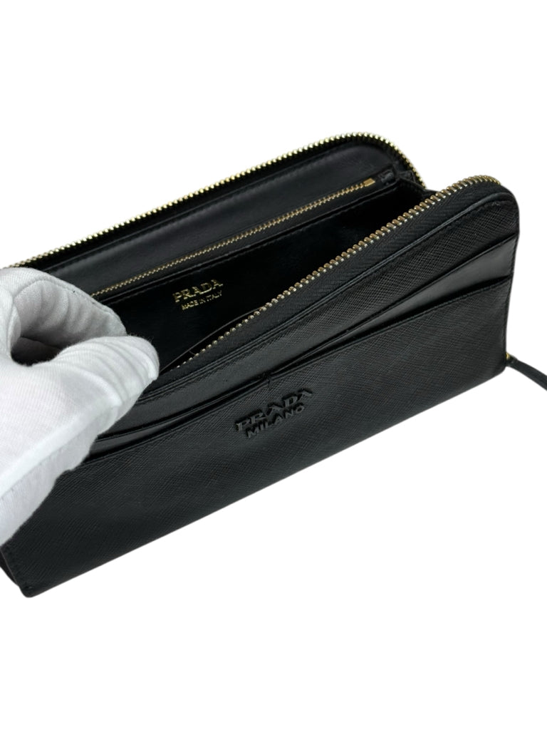 PRADA Black Saffiano Leather Continental Zippy Wallet