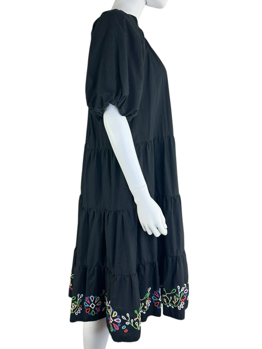 Johnny Was Black Embroidered Midi Dress Size L