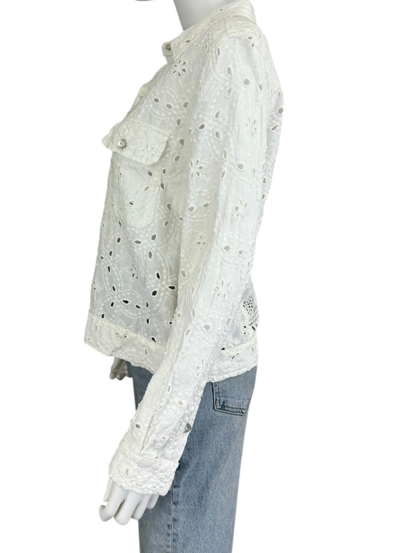 Johnny Was JADE White Linen Eyelet Top Size S