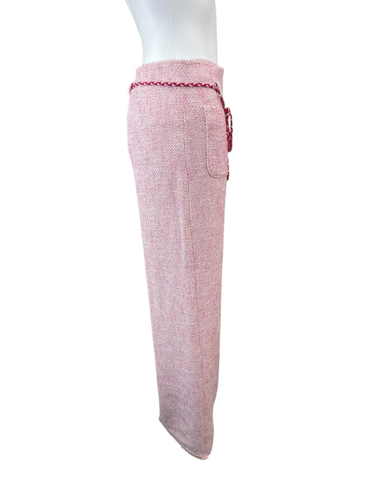 maje Pink Pirose Tweed Wide Leg Trousers Size 36