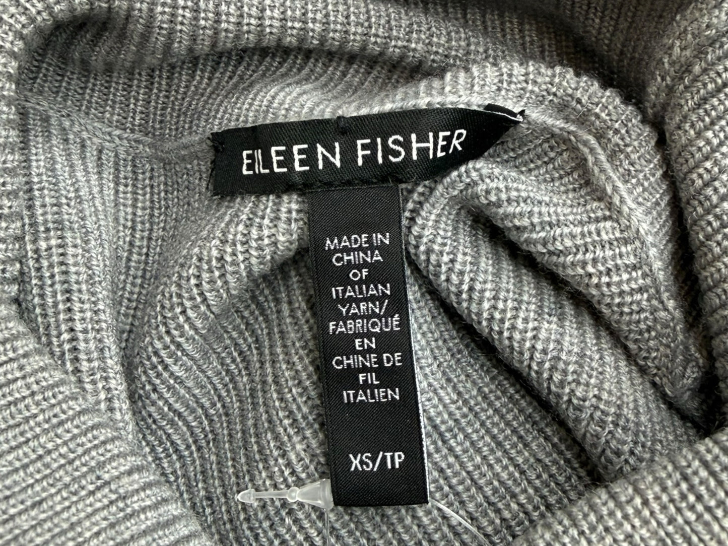 EILEEN FISHER Gray 100% Extra Fine Merino Wool Turtleneck Sweater Size XS