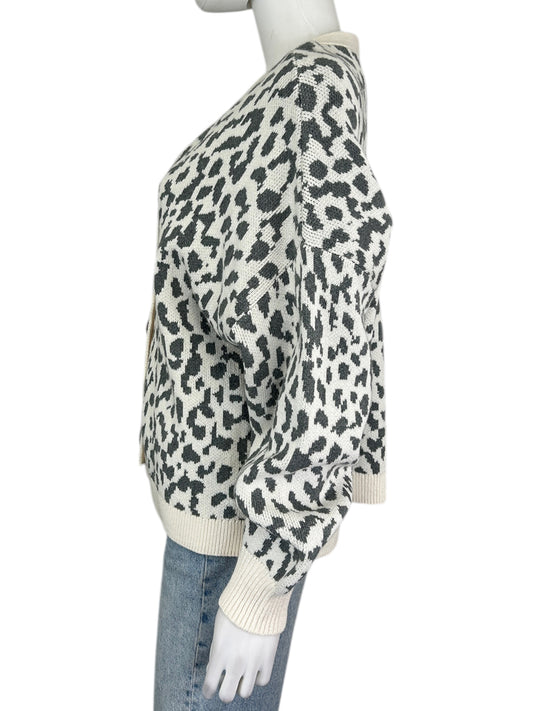 LOFT Cotton Cream and Gray Leopard Cardigan Size XL