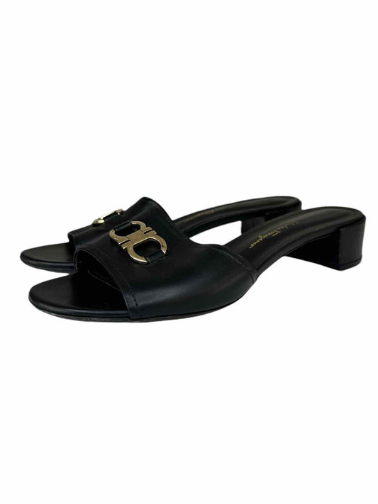 Salvatore Ferragamo Black Leather Rhodes Mules Size 7.5