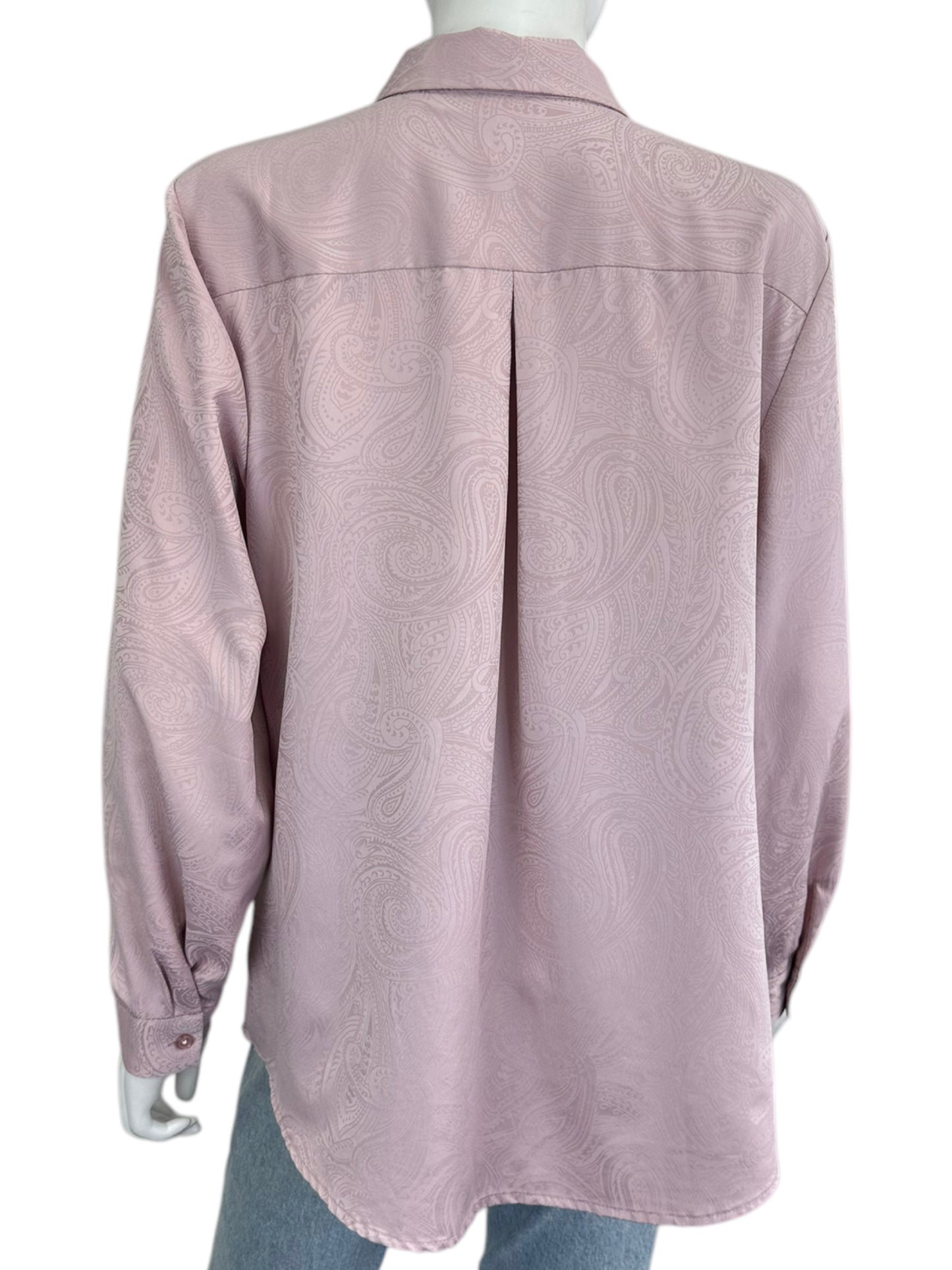 Chicos Pink Satin Paisley Print Button Down Shirt Size L