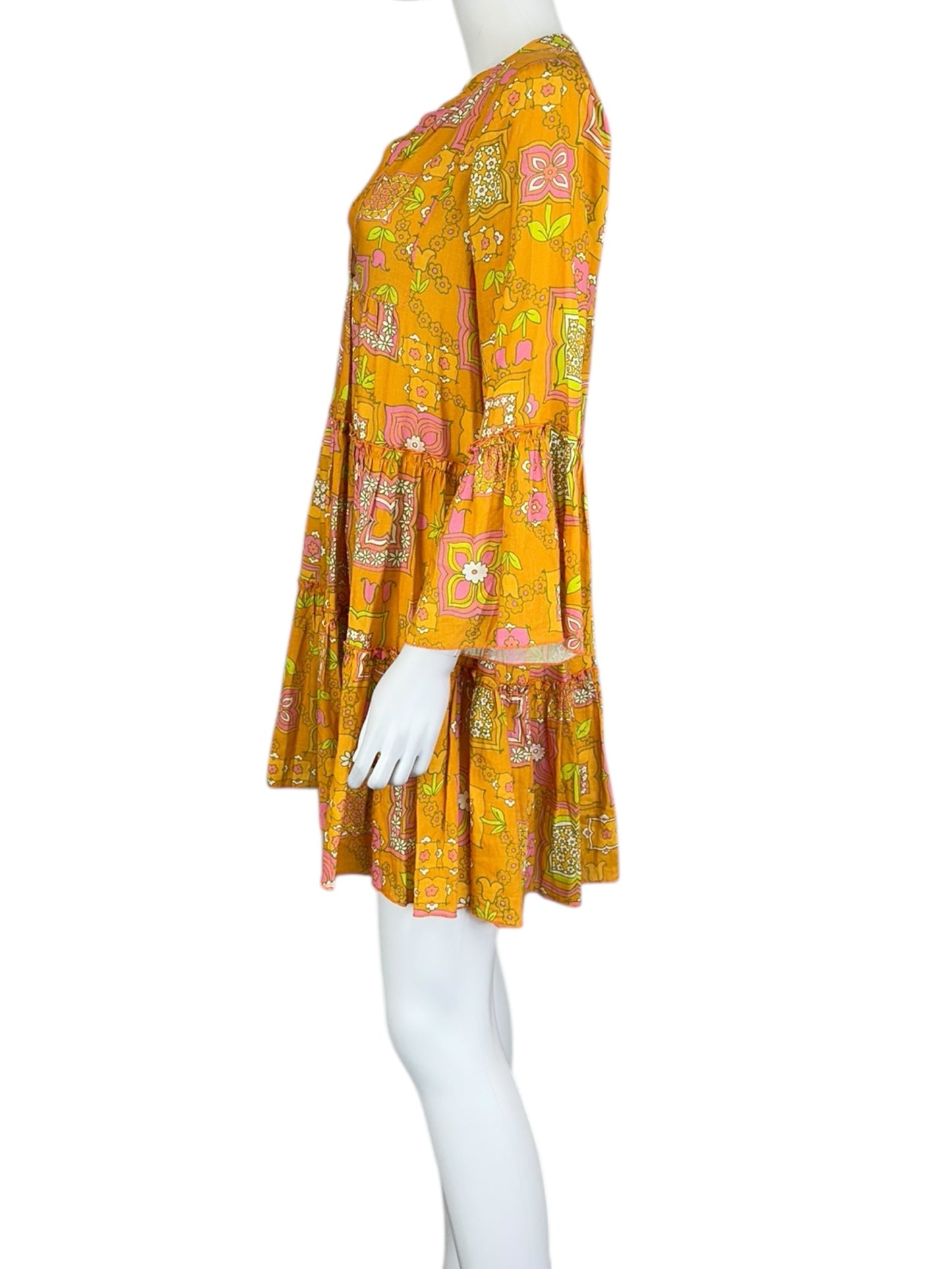 Julie Brown Orange Pattered Casual Dress Size S