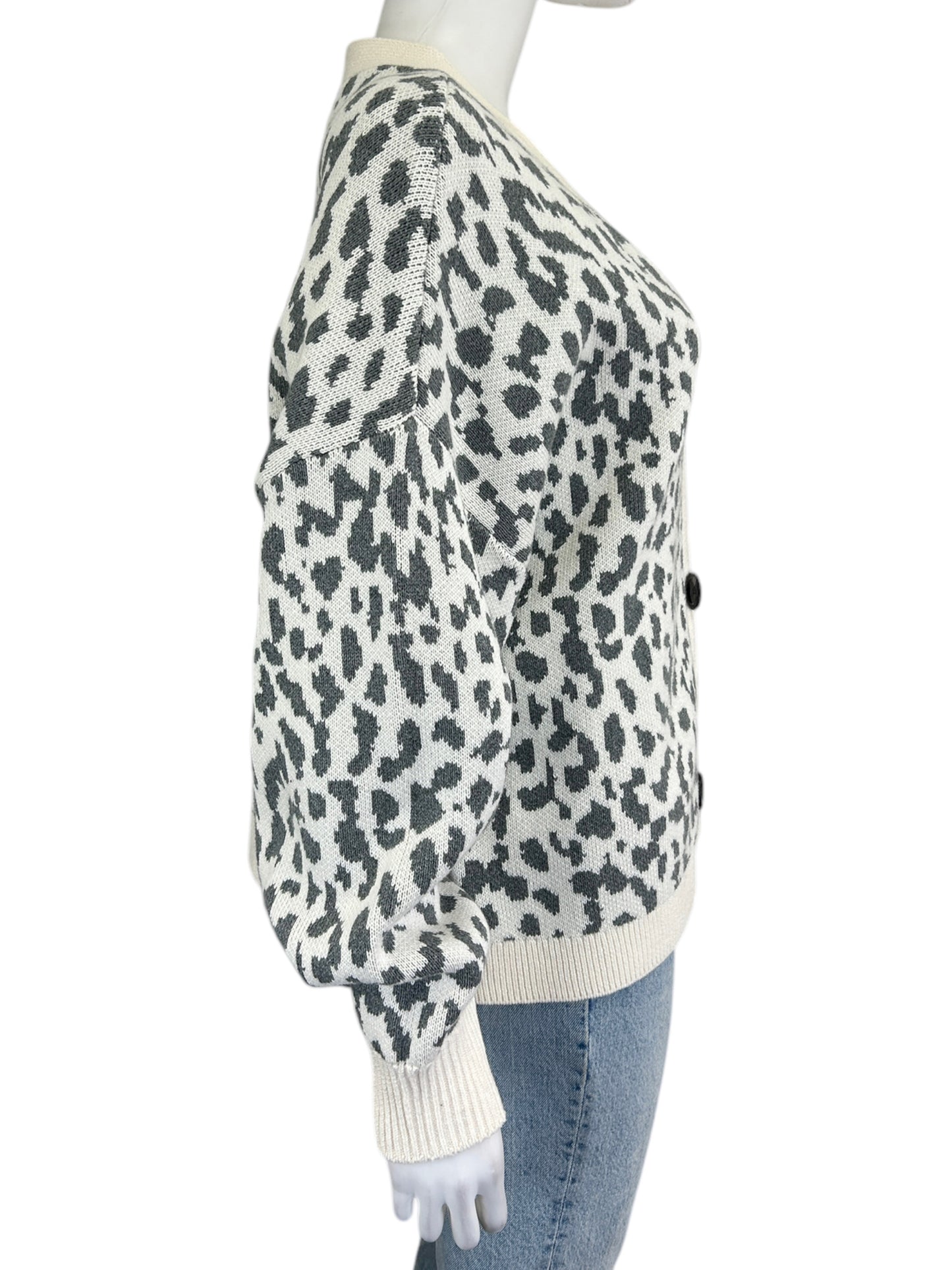 LOFT Cotton Cream and Gray Leopard Cardigan Size XL