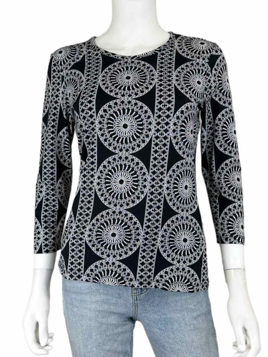 J. McLaughlin Black Medallion Print Blouse Size S