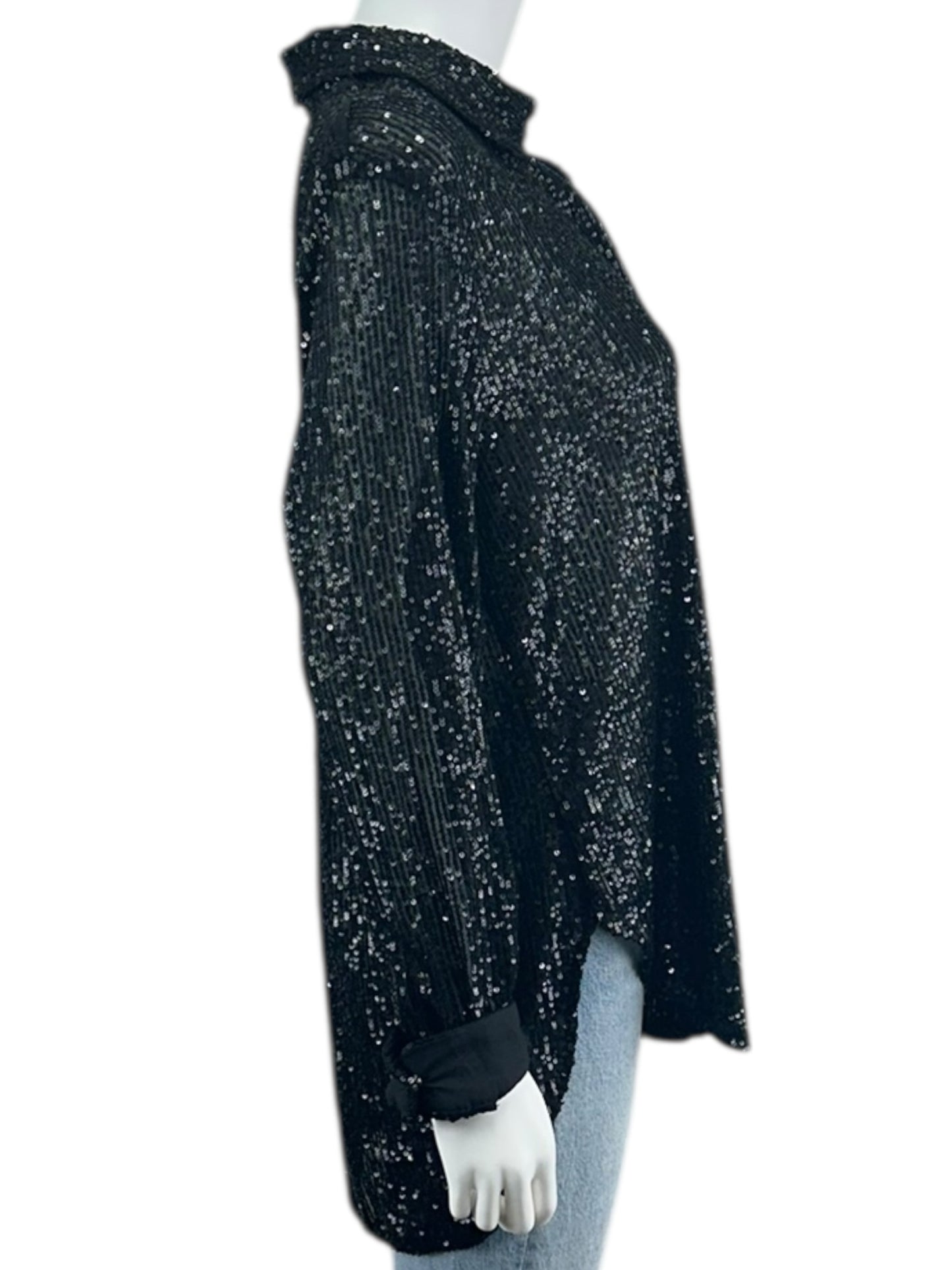 Calvin Klein Black Sequin Button-Down Shirt Size M