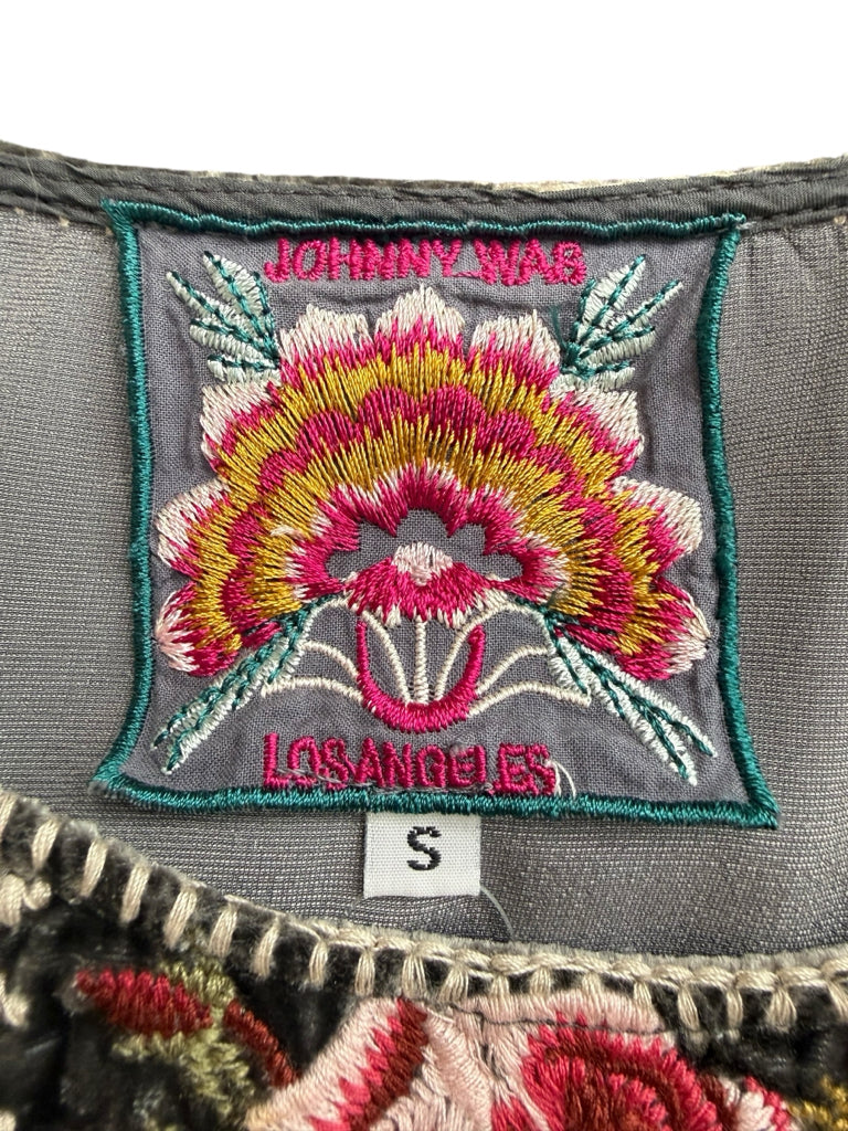 Johnny Was Gray Velvet Floral Embroidered Blouse Size S